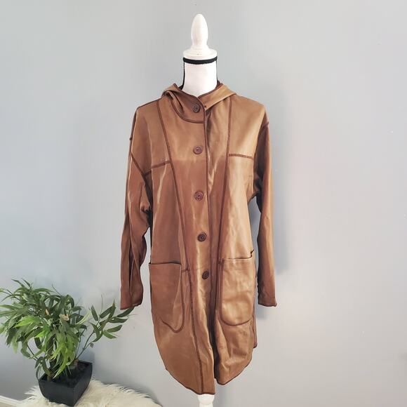 Vintage Vera Pelle Sasha Reversible Lightweight Soft Leather Hooded Jacket S - Picture 1 of 14